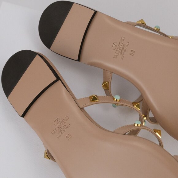 Valentino Rockstud Flat Sandal with Cabochon Stones, Rose Cannelle, EU 39 - Picture 8 of 12